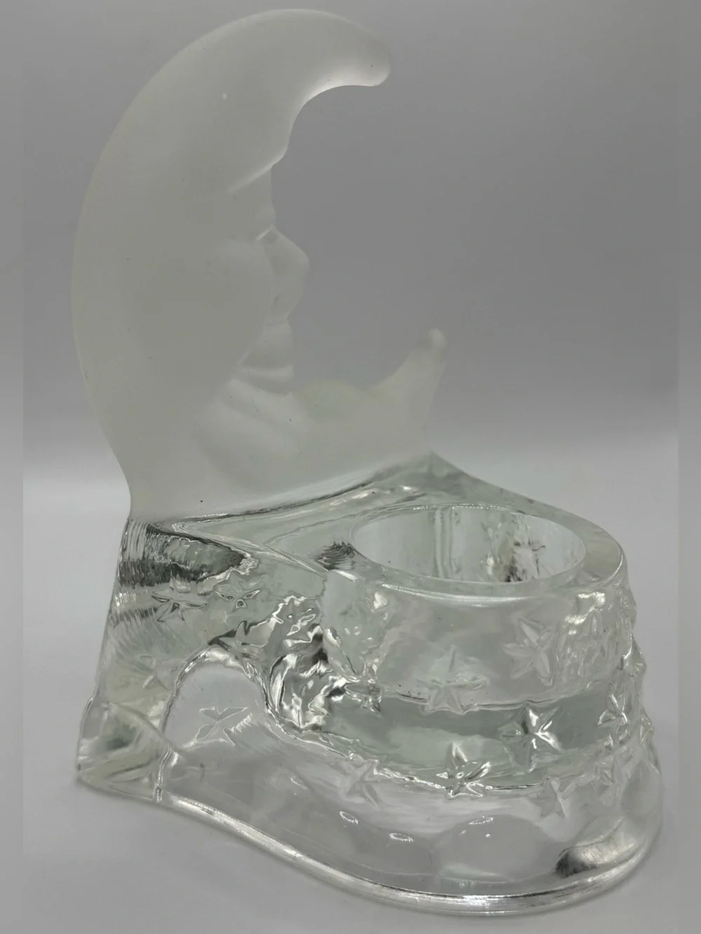 Vintage PartyLite Celestial Crescent Moon & Stars Glass Votive Holder